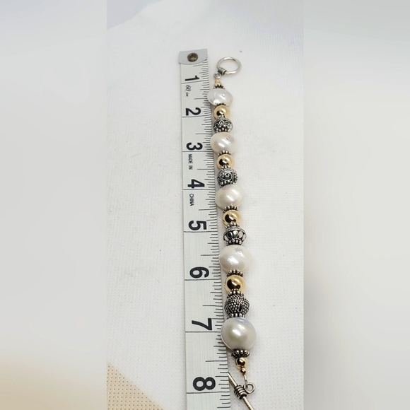 Bracelet 8"inch Elegant Sterling Silver Pearl and Gold Beaded - Picture 5 of 5